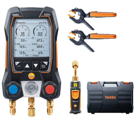 Testo 550s Smart Vacuum Kit - Smart digital manifold with wireless clamp temperature probes and wireless vacuum probe (0564 5504 01)