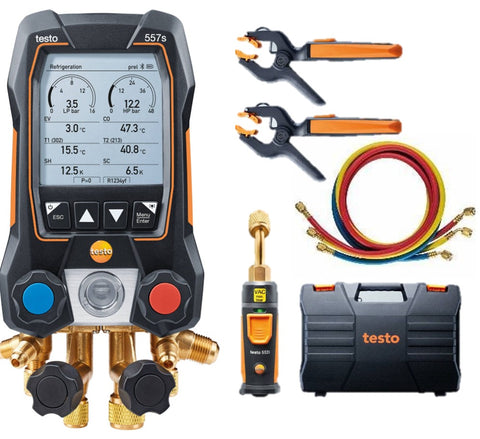 Testo 557s Smart Vacuum Kit with Hoses - Smart digital manifold with wireless vacuum and clamp temperature probes and 4 hoses set (0564 5572 01)