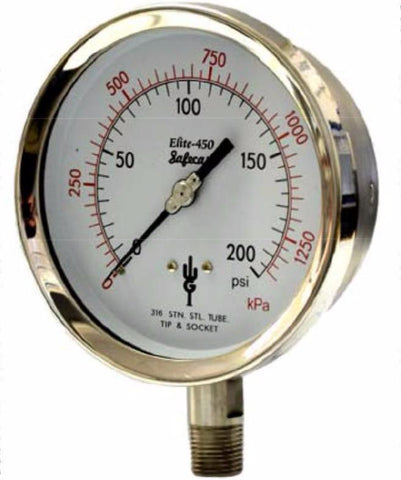 Elite 450 All Stainless Steel Safe Case Pressure Gauge