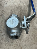 Flow+ BO7T, 3PC 1000WOG, 316SS, DIRECT MOUNT, 3 WAY T-PORT, 3/4" FNPT