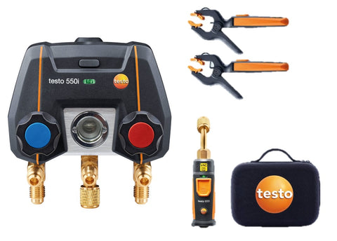 Testo 550i Smart Kit - App-controlled digital manifold with wireless vacuum and wireless clamp temperature probes (0564 4550 01)