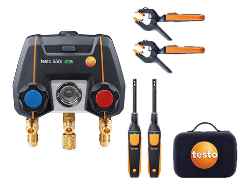Testo 550i Smart Kit - App-controlled digital manifold with wireless clamp temperature probes and wireless thermohygrometers (0564 5550 01)