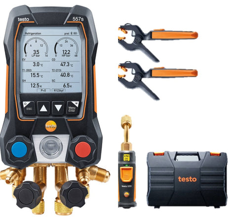 Testo 557s Smart Vacuum Kit - Smart digital manifold with wireless vacuum and clamp temperature probes (0564 5571 01)